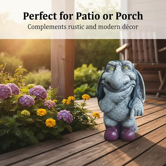Gray Resin Thinking Gnome Troll Sculpture, Garden Statue Decor for Outdoor Patio Halloween, Christmas Decorations, Parties and Events
