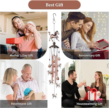 Horse Wind Chimes for Outside, Decorative Wind Chimes with 4 Aluminum Tubes Hanging Bells, Memorial Windchimes Outdoors with S Hook for Patio Garden Decor, Unique Gift for Mom Grandma