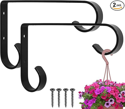 Harrier Hardware Metal Plant Hangers Outdoor - Wall Mounted Hanging Plant Bracket, 6 Inches, Set of 2, Ideal for Small Plants, Bird Feeders, Wind Chimes (Black)