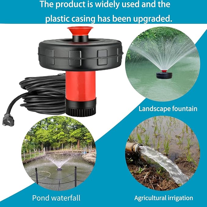 Pond Fountain Aeration Pump - 1HP 750W Pond Fountain - 110V Floating Fountain, 100ft Power Cord, Suitable for Ponds and Lakes 2025