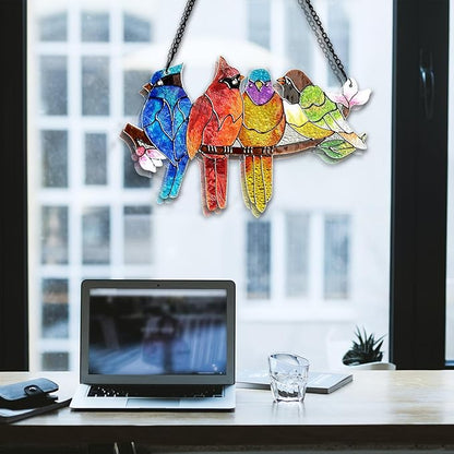 DASTOLL Stained Glass Window Hanging - Birds on A Branch Suncatcher for Window Doors Home Decoration, Valentine's Day Mother's Day Birthday Bird Lover Gifts for Women, Men, and Mom Grandma