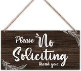 YUEXLL Rustic Please No Soliciting Plaque, 10" x 5" Wood Hanging Sign for Porch, Yard, Garden, Home, Farmhouse, Outdoor-04