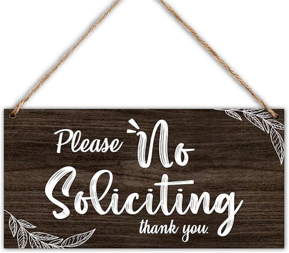 YUEXLL Rustic Please No Soliciting Plaque, 10" x 5" Wood Hanging Sign for Porch, Yard, Garden, Home, Farmhouse, Outdoor-04