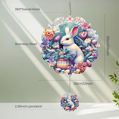 Wind Spinners Outdoor Easter Bunny and Eggs, 12 inch Stainless Steel Hanging Kinetic for Yard, Garden, Patio, Outdoor - Wind Spinners Craft Decor Birthday Gifts for Women, Men, Mom and Lovers