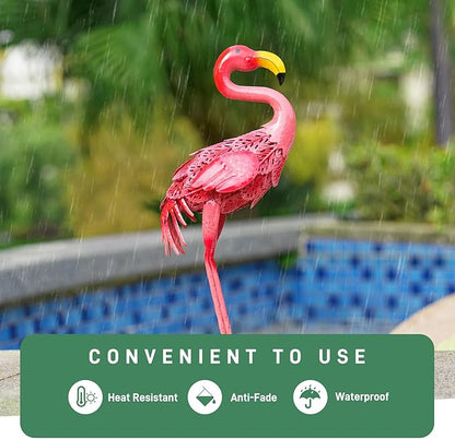 Metal Flamingo Garden Statues Outdoor Decor, Pink Flamingo Outdoor Sculptures Yard Art Decoration for Home Patio Lawn Backyard, Gift for Women Lovers Moms