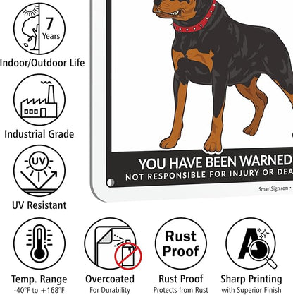 SmartSign Beware Of Guard Dog Warning Sign - 10"x7", 40 mil Laminated Rust-free Aluminum - Funny Metal Signs for Entrances, Outdoors, Patio, Gifts, Cafe - Guard Dog Theme, Made in USA