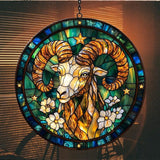 Vivid Aries Mosaic Floral Art Acrylic Suncatcher Stained Glass Effect Window Car Hanging Christmas Ornament Indoor Outdoor Decor Garden Sun Catcher Panel for Zodiac Lover for Women Mom Grandma