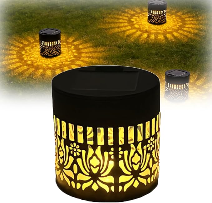 Decorative Solar Mandala Lights - Outdoor Metal Solar Powered Deck Step Wall Lights, Mandala Theme Waterproof Fence Mini Light for Garden Post Patio Backyard Yard Decor (Peony, Yellow)