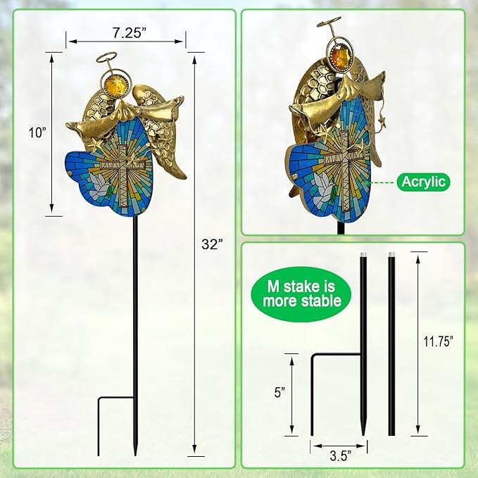Solar Cross for Cemetery Grave,Metal Angel Garden Stake Pathway Light for Yard Patio Cemetery,Solar Angel Garden Decor Statue for Outside,Memorial Gifts for Women