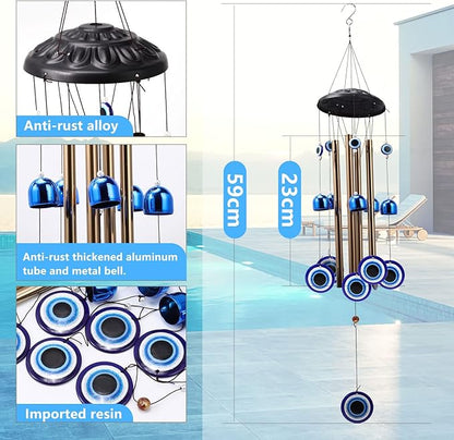 BWINKA Blue Evil Eye Amulet Wind Chimes Bells Outdoor Decor,Metal Windchimes for Garden Patio Backyard Home Decor…
