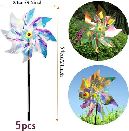 5 Pack Pinwheels for Yard and Garden,Reflective Pinwheels Bird Deterrents Pinwheels for Outside Pinwheel Devices Outdoor Pinwheels for Kids (Transparent Pinwheel 5)