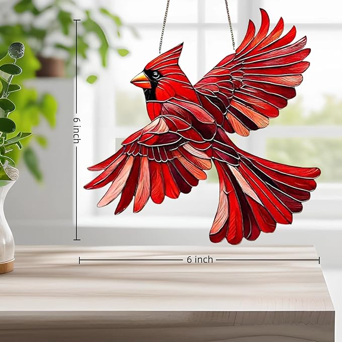Cardinal Suncatcher Red Bird Decro Window Hanging - Acrylic Cardinal Ornaments Christmas Decorations, Cardinals Gifts for Women, Bird Lovers Indoor Outdoor Home Garden Christmas Tree Decorations