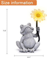 basen Solar Frog Garden Statue with Sunflower Light, Outdoor Solar Frog Figurine Decor for Yard Lawn Patio, Resin Frog Sculpture with LED Solar Lantern for Garden Landscape Ornament