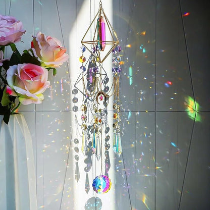 Crystal Sun Catcher Hanging Suncatchers Glass Prisms Wind Chime Room Decor for Garden Home Windows Decoration (Colorful Crystal)