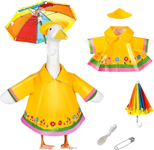 Raincoat Porch Goose Outfits, 23" Goose Statue Raincoat Costume Spring Porch Goose Outfits, Durable Summer Lawn Goose Clothes with Hat Umbrella, Outdoor Yard Patio Garden Holiday Decor