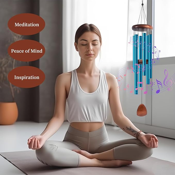37-Inch Coastal Ombre Blue Wind Chime, Hand-Tuned Deep Tone for Beach House, Patio & Nautical Garden Decor, Unique Housewarming Gift