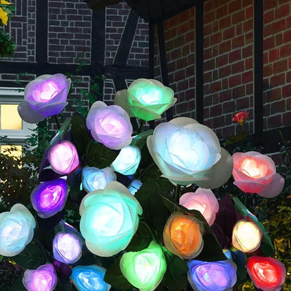 Solar Garden Lights Outdoor - Solar Flowers Lights Outdoor Decorative Waterproof, 40 Hour Coloring Changing White Rose Yard Pathway Light Solar Powered, Cemetery Decoration, Backyard Decor, 4pcs