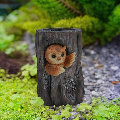 Landoraloria Solar Powered Tree Stump Owl Garden Statue with Light, Brown Resin, Waterproof Outdoor Decorative Lamp (Owl)