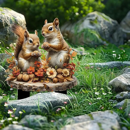 Garden Stake Decor, Acrylic 2D Flat Cute Animal Statue, Fairy Sculptures Ornament Indoor Outdoor Yard Lawn Pot Plant Decorative Accessories (Two Squirrels)