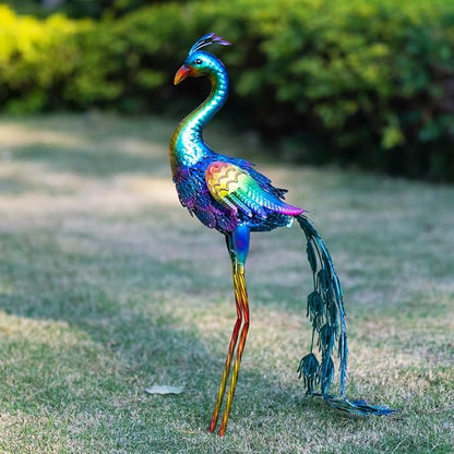 Metal Peacock Garden Decor Outdoor Statue, 26" Metal Yard Art Peacock Garden Sculptures Outside Decoration for Home Patio Lawn Backyard, Gift for Moms Grandma Women