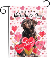 Chocolate Lab Valentine Garden Flag Valentines Day Flags for Outside 12x18 Double Sided Small Yard Flags Labrador Dog Valentine's Day Decor Outdoor Lawn Valentines Banners Front Porch