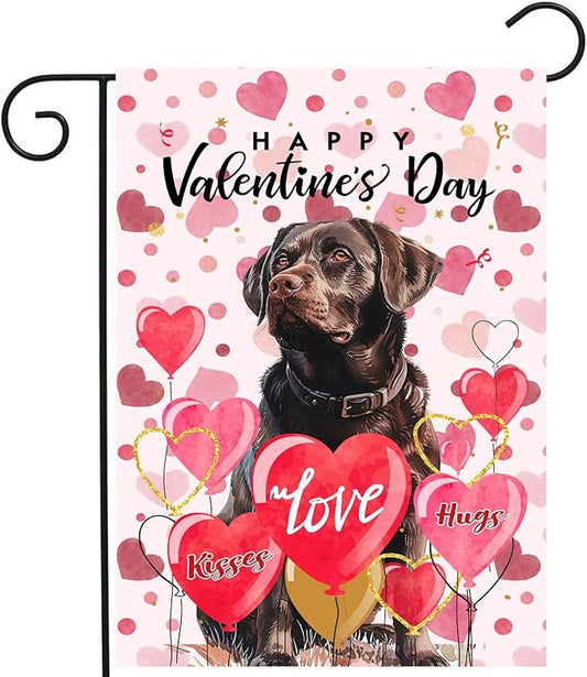 Chocolate Lab Valentine Garden Flag Valentines Day Flags for Outside 12x18 Double Sided Small Yard Flags Labrador Dog Valentine's Day Decor Outdoor Lawn Valentines Banners Front Porch