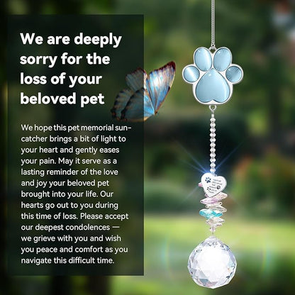 Dog Memorial Gifts for Loss of Dog, Pet Memorial Gifts for Dogs, Thoughtful Bereavement Remembrance Crystal Suncatcher with Sympathy Card (Sympathy Blue)