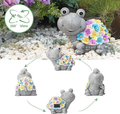 Outdoor Solar Flower Turtle Statue for Garden Décor, Waterproof Outside Tortoise Figurines Decor with Lights, Suitable for Yard, Lawn, Patio, Balcony - Gift for Grandma Mom Women Daughter