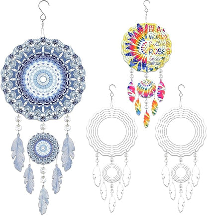 4Pack 10inch Sublimation Wind Spinner Blanks 3D Aluminum Metal Wind Sculpture Kinetic Spinners for Yard and Garden Indoor Art Ornaments Hanging Decoration (Dream Catcher)