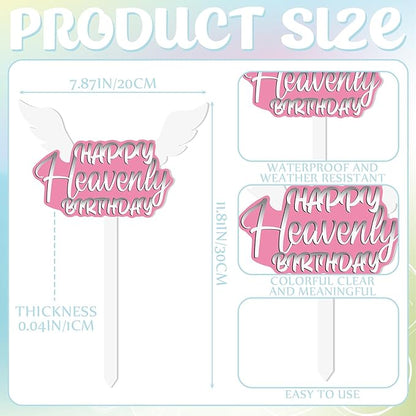 AceOrbit 13.8 X 7.9 Inches Large Happy Birthday in Heaven Decorations Cemetery Decorations for Grave Metal Memorial Remembrance Stake, Grave Markers for Human Cemetery Garden Yard Site Outdoor (Pink)