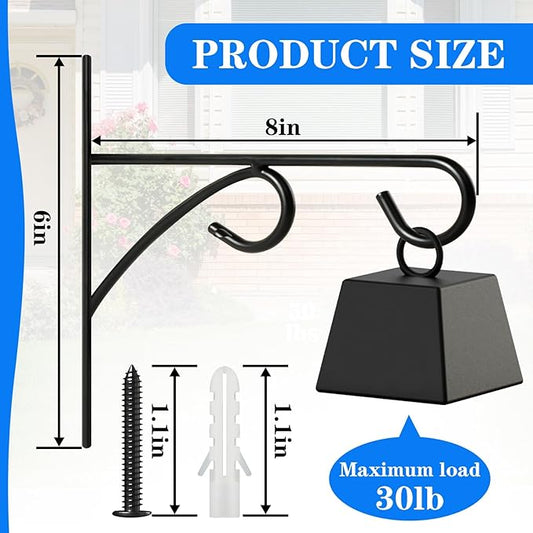 2Pcs Outdoor Bird Feeder Hanger Hooks, 8 Inch Heavy Duty Metal Rust-Resistant Bird Feeder Bracket for Hanging Flower Baskets, Wind Chimes, Bird Feeders, Planters & Lights