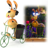 14”Solar Bike Dog Statue Lights Outdoor Metal Yard Art, Funny Bicycle Plant Stand for Garden Patio Decor Lawn Ornaments,Gift for Dog Lovers