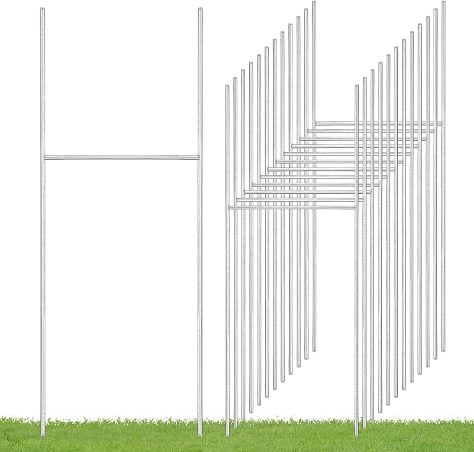 12 Pack Yard Sign Stakes, 17X7.5 INCH H Frames Metal Stakes for Yard Signs for Ground Outdoor, Yard Sign Holder Stand for Corrugated Plastic Sign, Blank Lawn Sign, Estate Garage Sale, Outdoor Decor