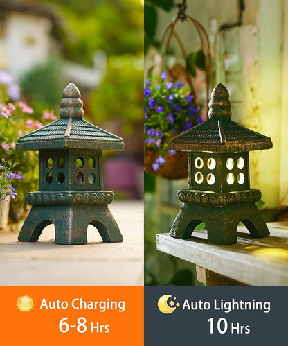 Nacome Solar Pagoda Garden Statues:11.5 inches Outdoor Waterproof Resin Zen Decor for Landscape Balcony Patio Porch Yard Ornament(Bronze)