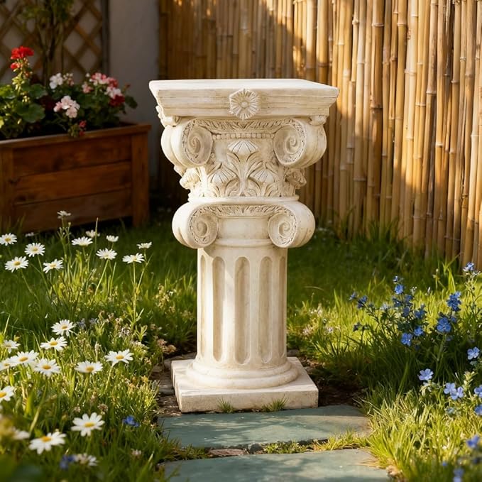Decorative Roman Column Pedestal, English Rosette Indoor Outdoor Sculptural Garden Plinth Base Statue Riser, Weatherproof Sturdiness Plinth Base Statue Riser for Statues, Flower Pots, Decor, Cast Stone Resin (1451)