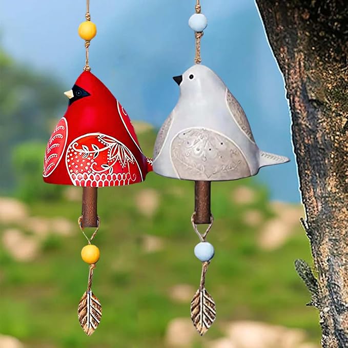 Bird Song Bell Wind Chime, Hanging Bell Bird Song Bell Garden Decoration, Hanging Rustic Wind Chime, Memorial Wind Chimes for Outside and Indoor, Gifts for Mom Friends (Grey)