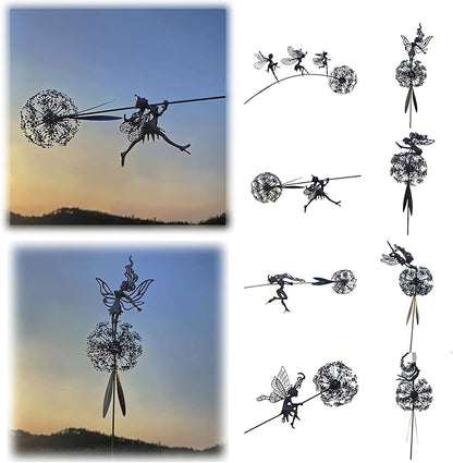 Flower Fairy Dancing with Dandelion, Fairy Garden Sculptures, Angel Metal Ornaments Gardens Art Sculpture, Stainless Steel Statue Garden Ornaments Art Decorations for Outdoor Yard Lawn Patio (H_3D)