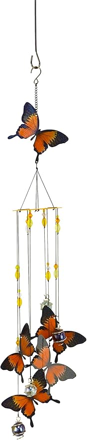 Red Carpet Studios Windchimes Butterfly Spiral Mobile Wind Chime, 30" Long, Monarch Orange