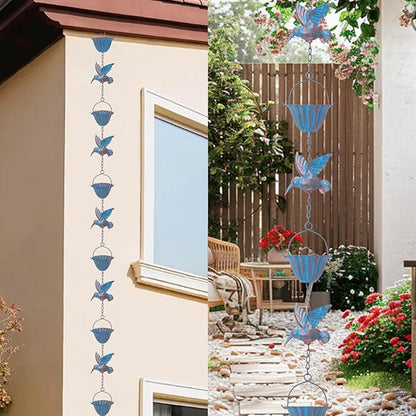 7.8FT Hummingbird Rain Chains for Outside with Bells, Adjustable Outdoor Bird Raincatcher, Garden Decor, Rust Resistant Rain Drain Chain, Wind Chimes