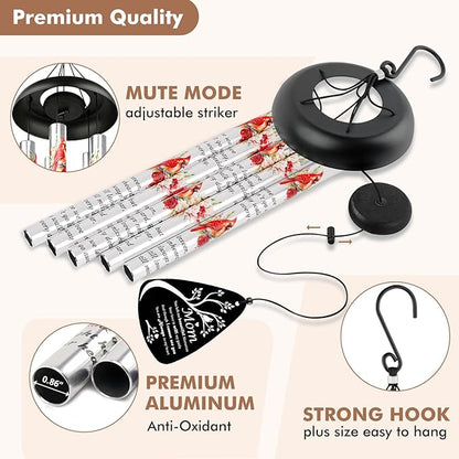 Memorial Wind Chimes Sympathy Gift - Cardinal Windchimes in Loving Memory of Mom Mother Grandmother, Bereavement Gifts for Loss of Loved One, Condolences Grief Remembrance Funeral Grieving