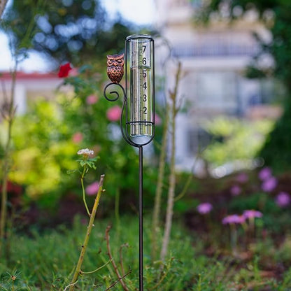 Owl Rain Gauges,Water Gauge for Rain with Metal Stake,7 Inch Freeze Proof Detachable Rain Gauge Outdoor Decorative for Measuring Precipitation