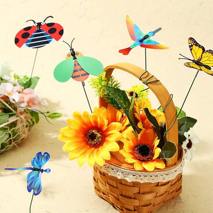 100 Pcs Butterfly Garden Decorations 9.8 Inch Assorted Decorative Plant Stakes Include Bee Hummingbird Ladybug Dragonfly Butterfly Stake for Flower Bouquet Spring Outdoor Indoor Lawn Wall Patio