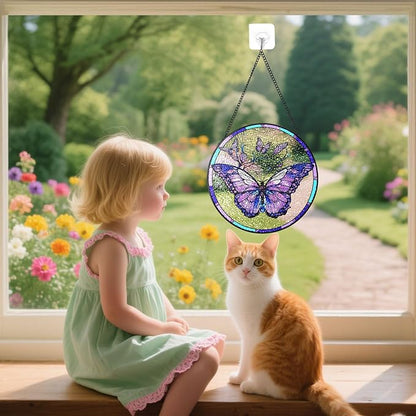 Stained Glass Suncatchers Window Hanging, Butterfly Sun Catchers Indoor Window Stained Glass Hanging Garden Decor, Birthday Gift for Mom Grandma Aunt Sister Bestie 7.8 in (Butterfly)