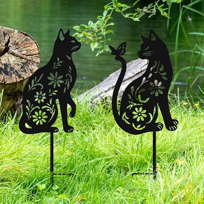 Black Cat Metal Decorative Garden Stakes, Unique Gifts for Cat Lovers, Garden Decor for Outside, Yard Art, Patio, Outdoor Decor, Garden Decorations, Lawn Ornaments (2 PCs)