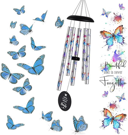 Butterfly Watercolor Memorial Wind Chimes for Loss of Loved One Mother Father,Memorial Sympathy Gifts Baskets & Funeral Bereavement Gift idea,Wind Chimes for Outside in Memory of a Loved One Mom