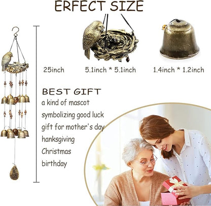 Bird Nest Wind Chimes,Wind Chimes for Outside with 12 Wind Bells for Glory Mothers Love Gift,Bird Bells Chimes Hanging Decoration for Outside Garden Yard Church, Bronze