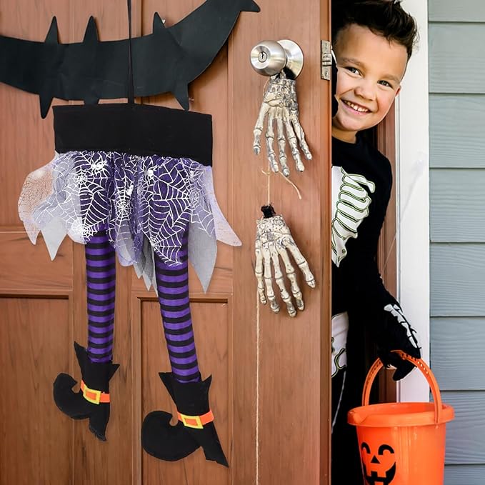 Happyyami 2Pcs Halloween Witch Legs Wicked Witch Legs with Shoes Stuffed Witch Halloween Decorations for Halloween Outdoor Indoor Decor (Random Color)