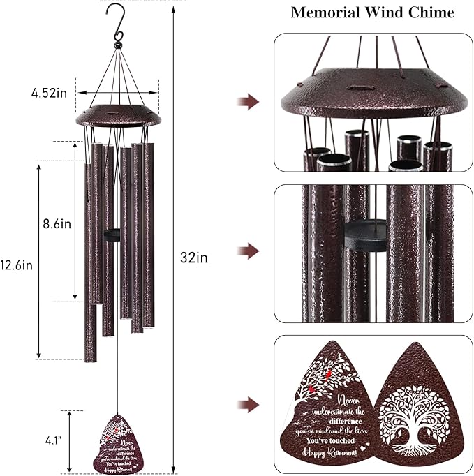 Retirement Gifts for Women/Men - 32" Wind Chimes Happy Retirement Gift for Coworker Colleague Boss Teacher Nurse - Farewell Appreciation Gifts Never Underestimate The Difference You've Made