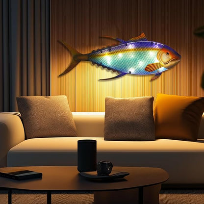 LIFFY Metal Fish Wall Decor,36" Large Tuna Wall Art with Led Lights,Indoor Outdoor Mounted Nautical Hanging Decorations for Home Garden Patio,Gift for Coastal Decor & Ocean Lover