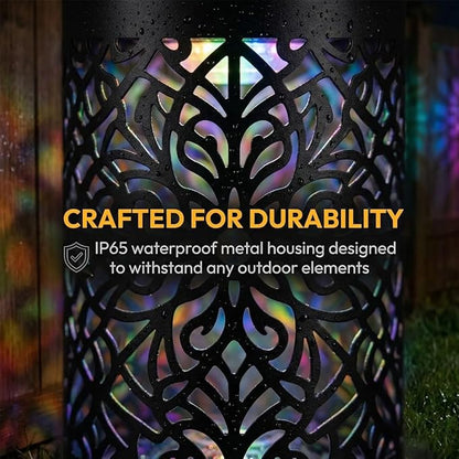 Lscsdf Seven-Color Changing Solar Mandala Projection Wall Light Decorative Solar Mandala Lights Outdoor Waterproof Metal Fence Lights for Yard Garden Post Patio Backyard Decor (1pc)